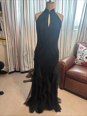 Lauren Ralph Lauren Black Beaded Halter Maxi Gown